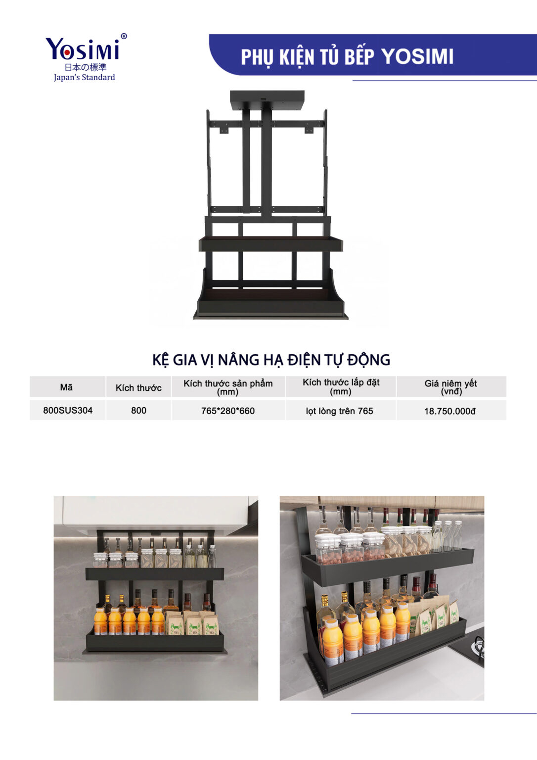 Kệ Gia Vị Nâng Hạ Điện Tự Động Yosimi