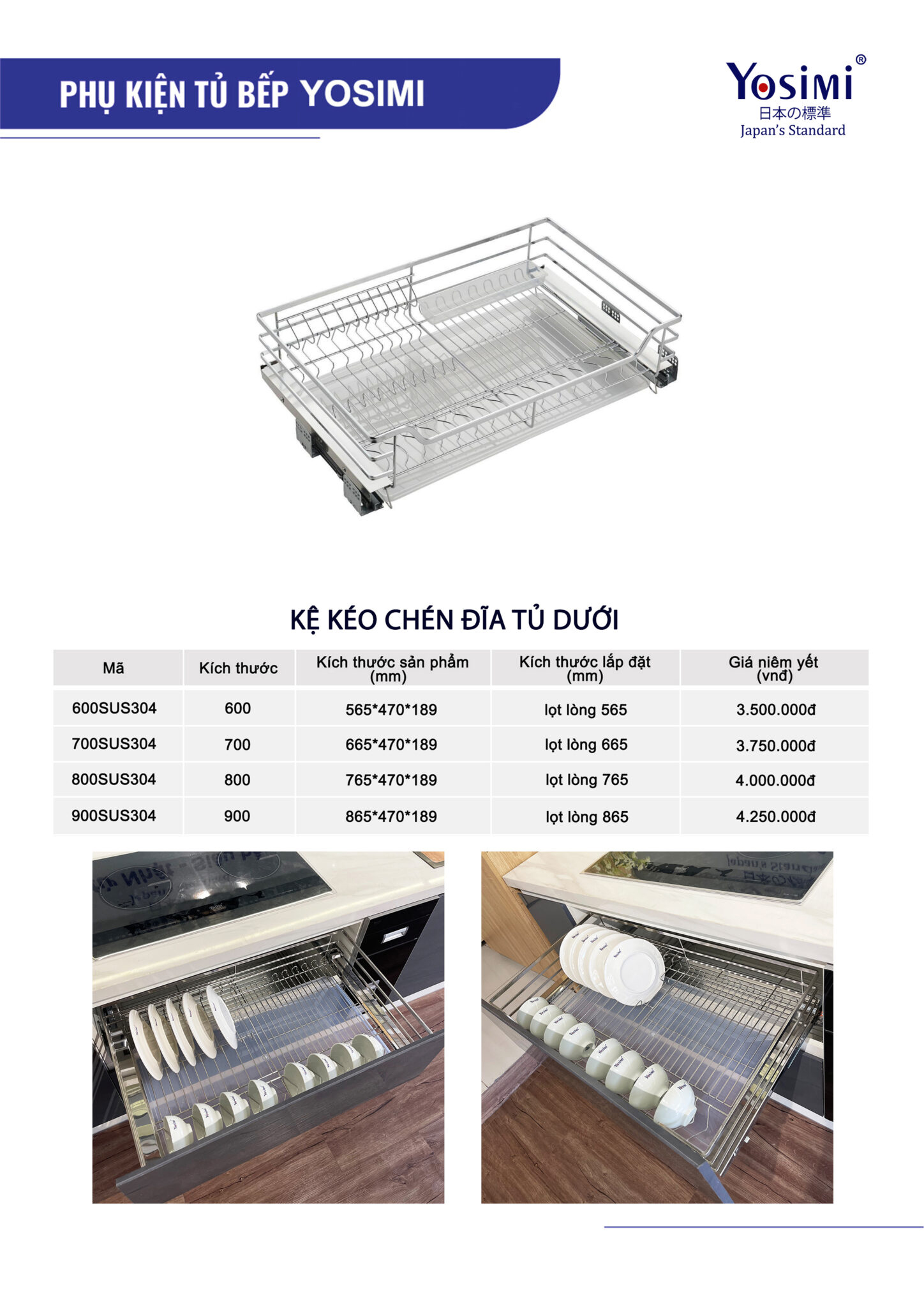 Kệ Kéo Chén Đĩa Tủ Dưới Yosimi