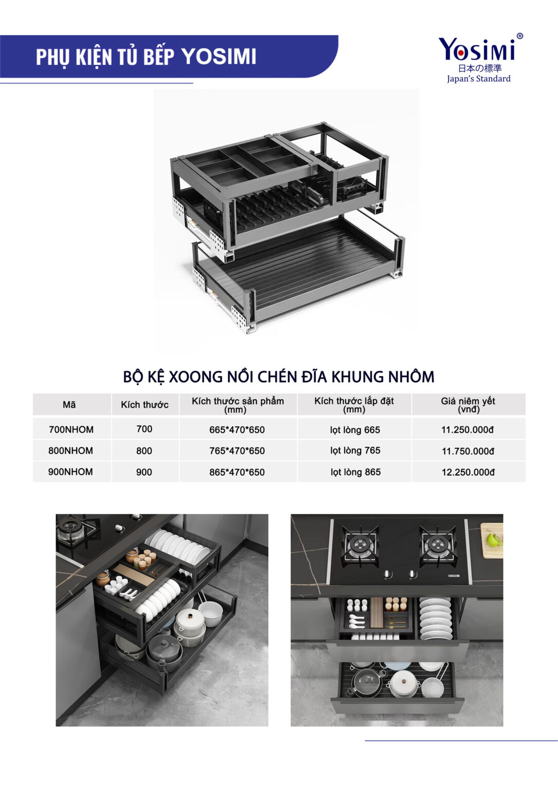 Bộ Kệ Xoong Nồi Chén Đĩa Khung Nhôm Yosimi