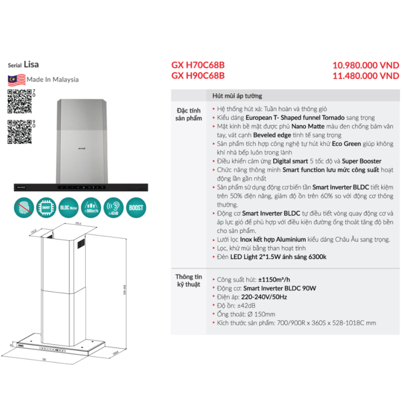Máy Hút Mùi GrandX GX H70C68B