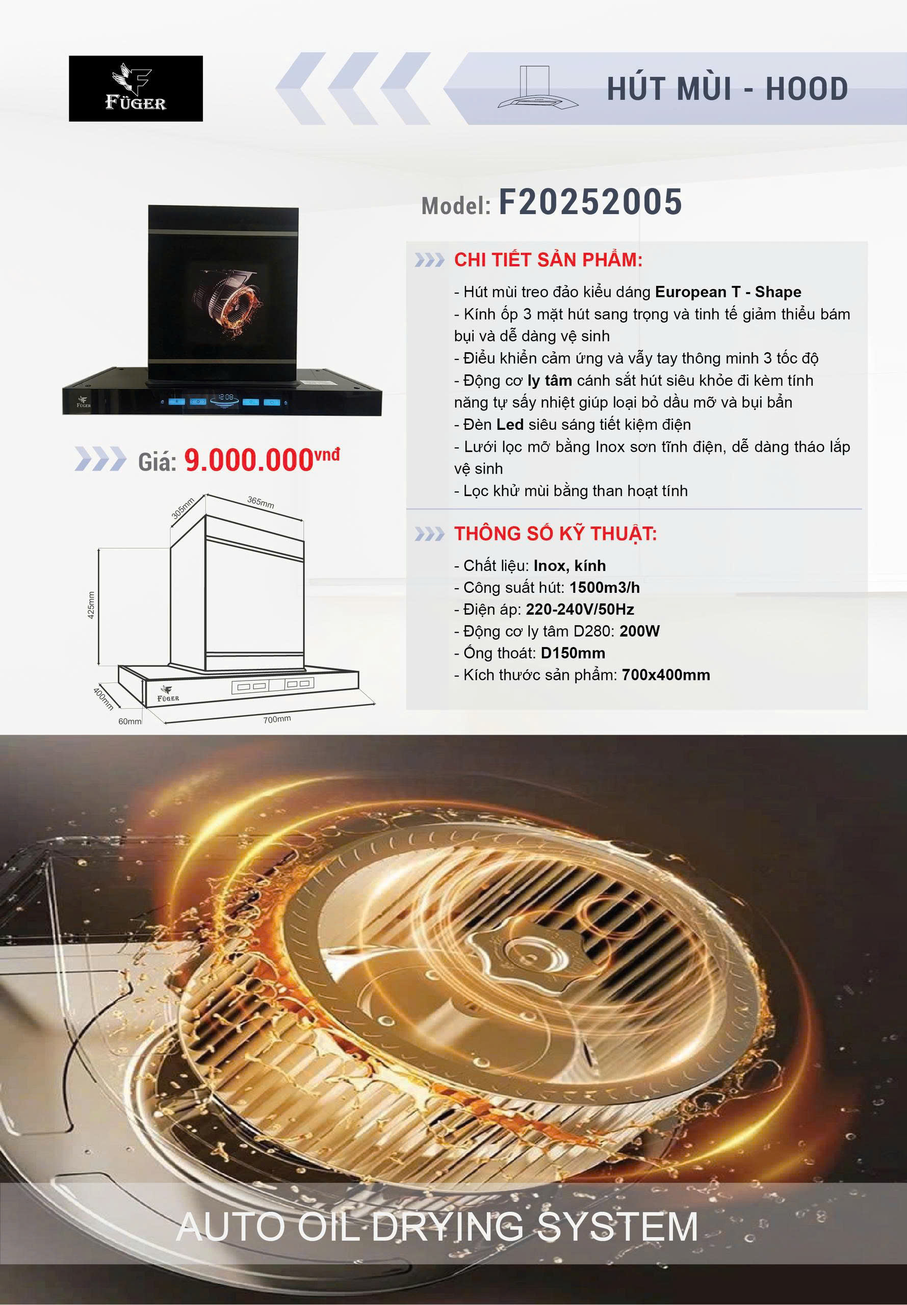 Máy Hút Mùi Chữ T Fuger F20252005